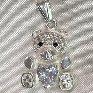 .925 Sterling Silver Teddy bear with cubic Zirconia.
